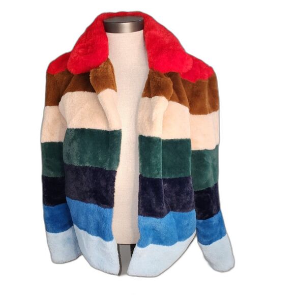 Blank NYC Rainbow Pop Faux Fur Cropped Open Jacket Size S - Picture 2 of 15